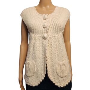 Saint Tropez White Cap Sleeve Knit Cardigan Sweater Size L